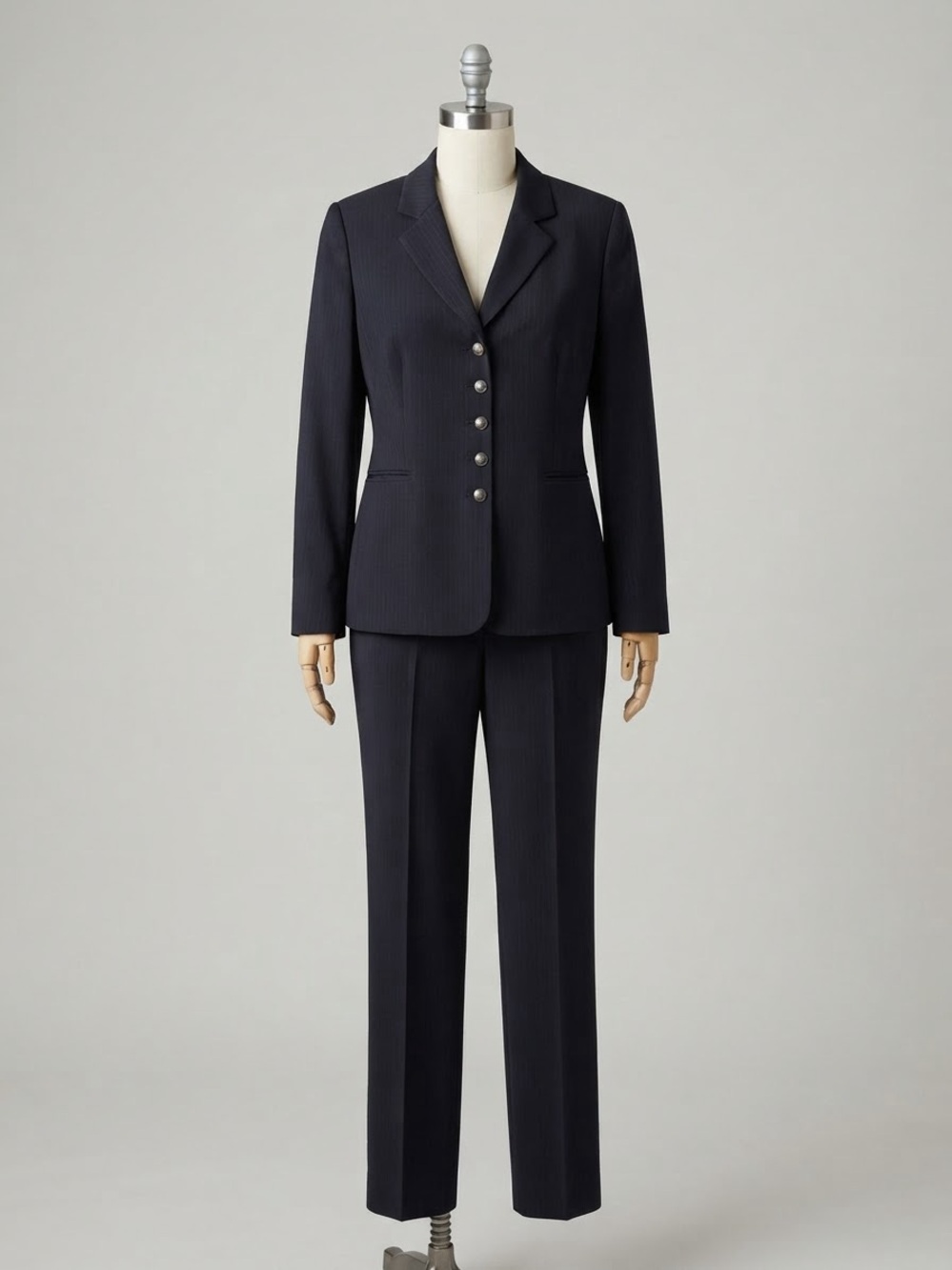 Kasper Navy Pinstripe Five-Button Pantsuit